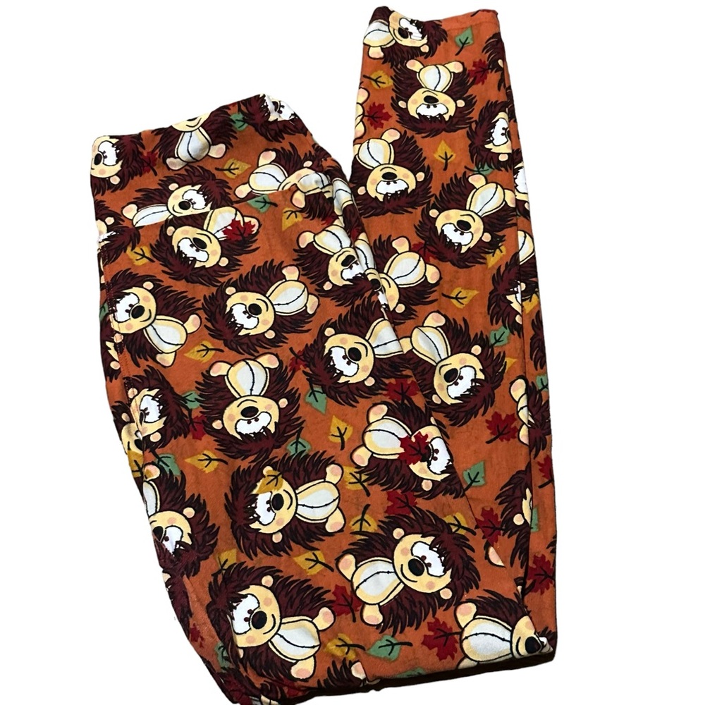 LuLaRoe Hedgehog Leaves Fall Leggings Brown Unicorn Print Womens OS One Size